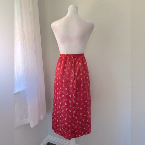 Vintage ‘80s Red Butterfly Print Lightweight A-Line Midi Skirt - Picture 7 of 7